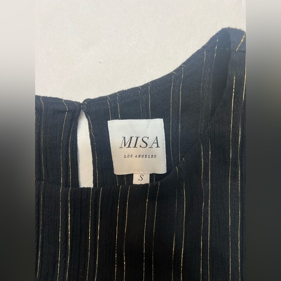 MISA Los Angeles Cielle Ruffle Bib Black Gold Mini Dress Size Small Metallic - Picture 5 of 10